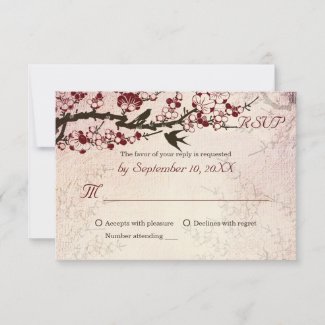 Cherry Blossom and love birds wedding RSVP