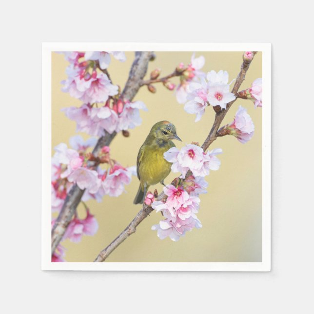 Cherry Blossom and Warbler Napkin (Front)