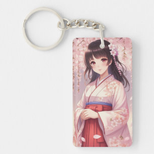 Cherry Blossom Anime Girl Keychain