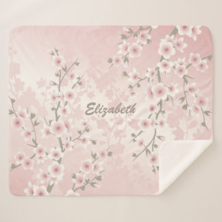 Cherry Blossom Apricot Vintage Floral Monogram  Sherpa Blanket