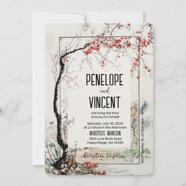 Cherry Blossom art tree Invitation (Front)
