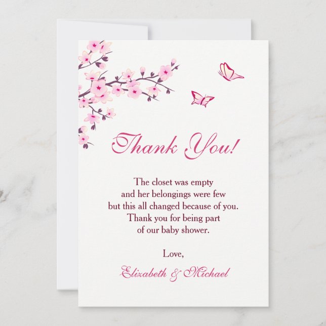 Cherry Blossom Baby Shower Downloadable Thank You Invitation (Front)