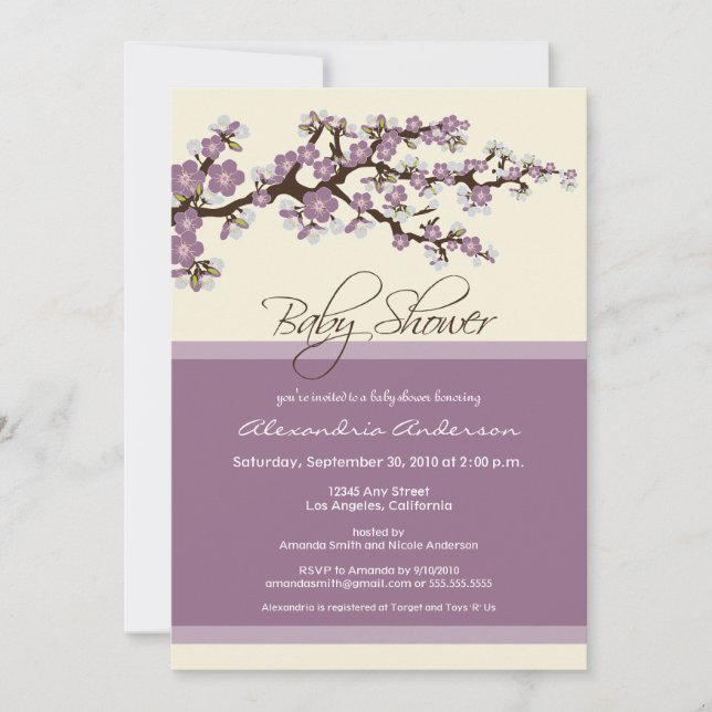 Cherry Blossom Baby Shower Invitation (lavender) (Front)