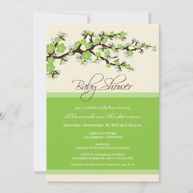 Cherry Blossom Baby Shower Invitation (lime) (Front)