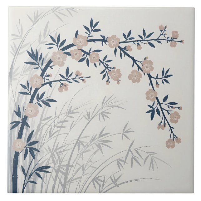 Cherry Blossom & Bamboo Ceramic Tile (Front)