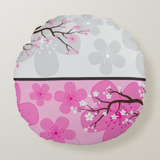 Cherry Blossom Banners Round Pillow (Front)