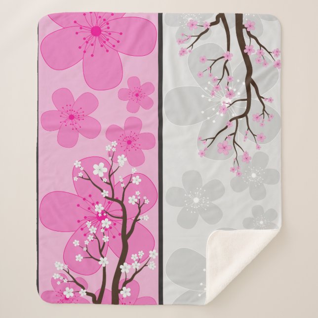 Cherry Blossom Banners Sherpa Blanket (Front)