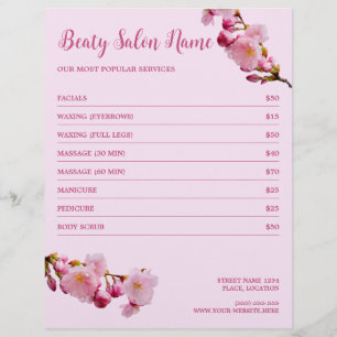 Cherry Blossom Beauty Salon Services Price List Flyer