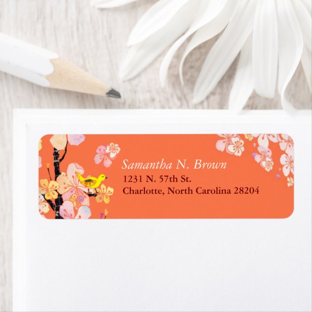 Cherry Blossom Bird Orange Adresse (En situation)