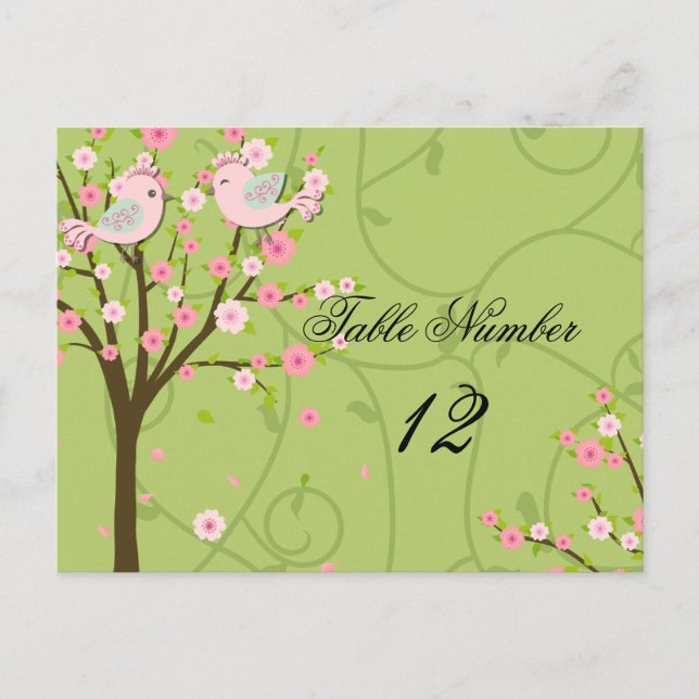 Cherry Blossom Birds Numéro de tableau Carte posta (Devant)