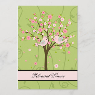 Cherry Blossom Birds Rehearsal Dinner Invitation