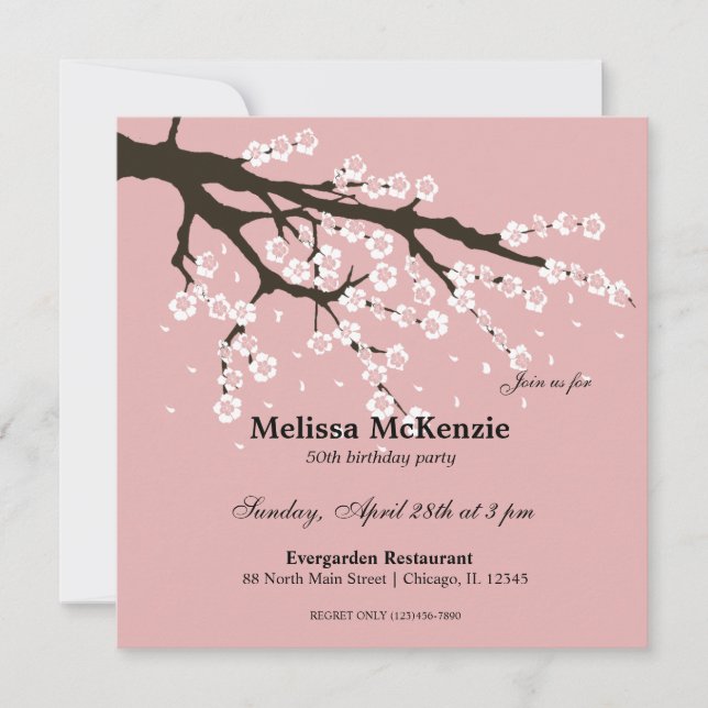 Cherry Blossom birthday party Invitation (Front)