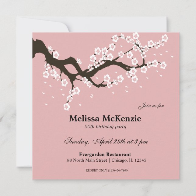 Cherry Blossom birthday party Invitation (Front)