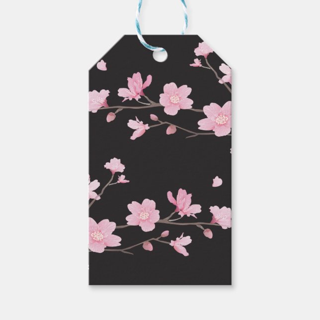 Cherry Blossom - Black Gift Tags (Front)