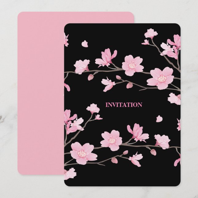 Cherry Blossom - Black Invitation (Front/Back)