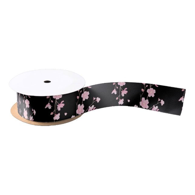 Cherry Blossom - Black Satin Ribbon (Spool)