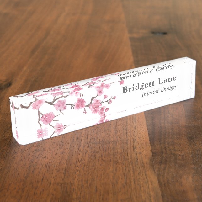 Cherry Blossom Bloom | Name + Title Nameplate (Side)