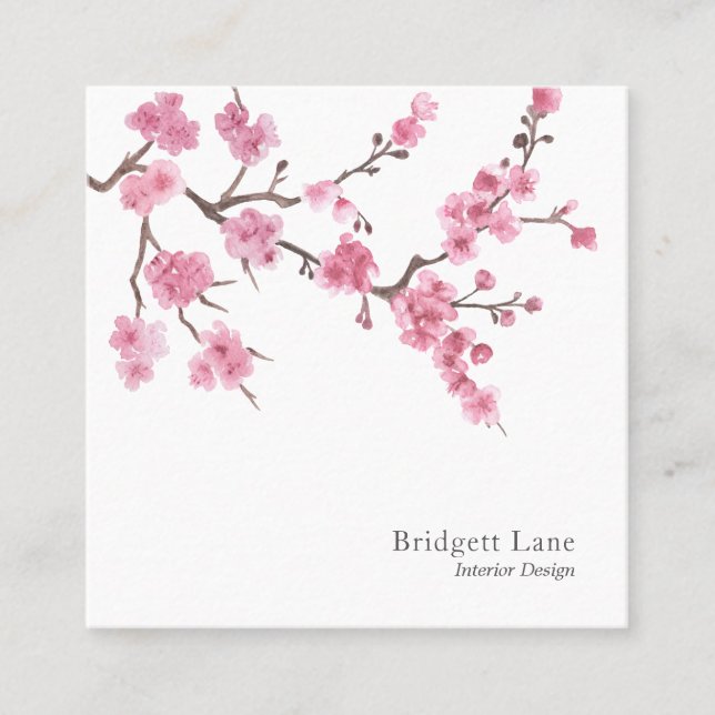 Cherry Blossom Bloom | Pink Square Business Card (Front)