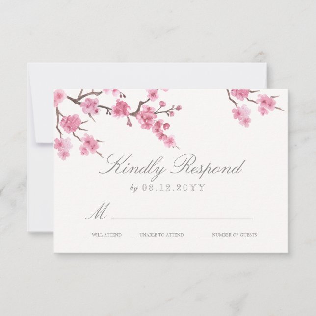 Cherry Blossom Bloom | Pink Wedding RSVP Card (Front)