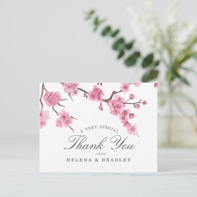 Cherry Blossom Bloom | Wedding Thank You Postcard (Standing Front)