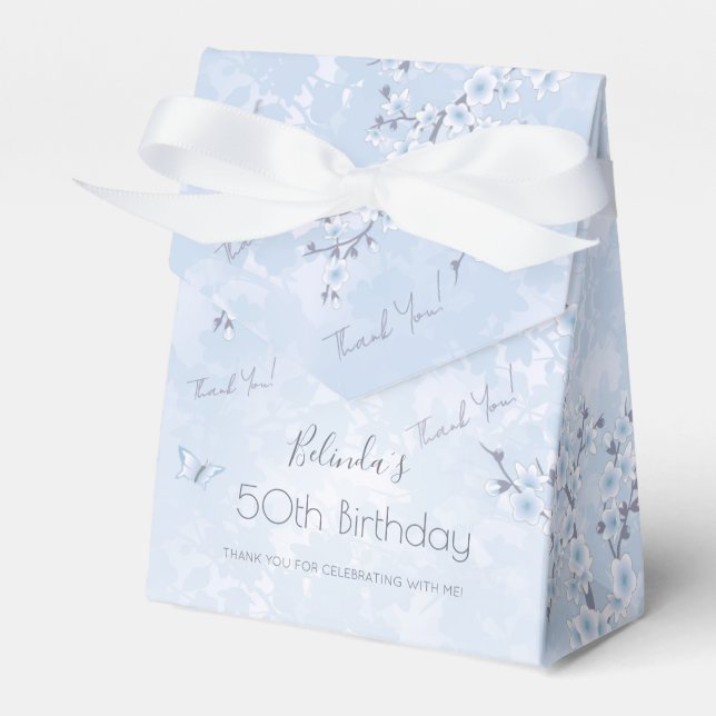 Cherry Blossom Blue Birthday Thank You Favor Box (Front Side)