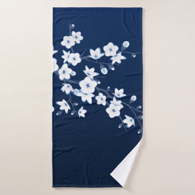 Cherry Blossom Blue White Bath Towel (Bath Towel)