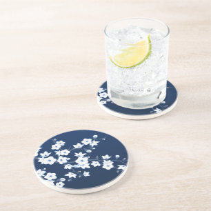 Cherry Blossom Blue White Coaster