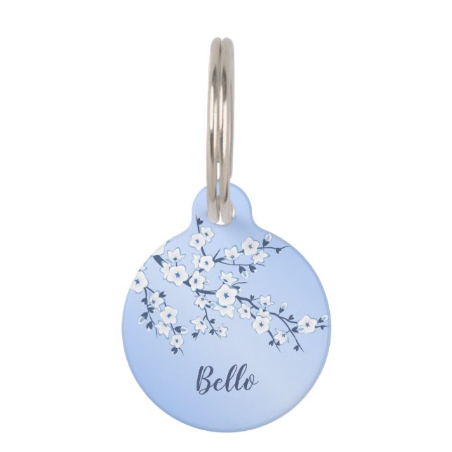 Cherry Blossom Blue White Personalize Pet Tag (Front)