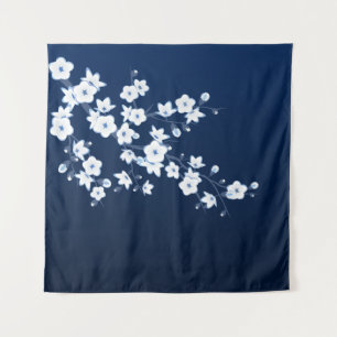 Cherry Blossom Blue White Tapestry