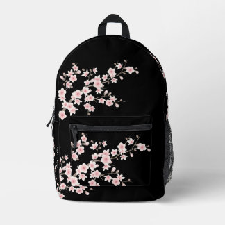 Cherry Blossom Blush Pink Black NAME Printed Backpack