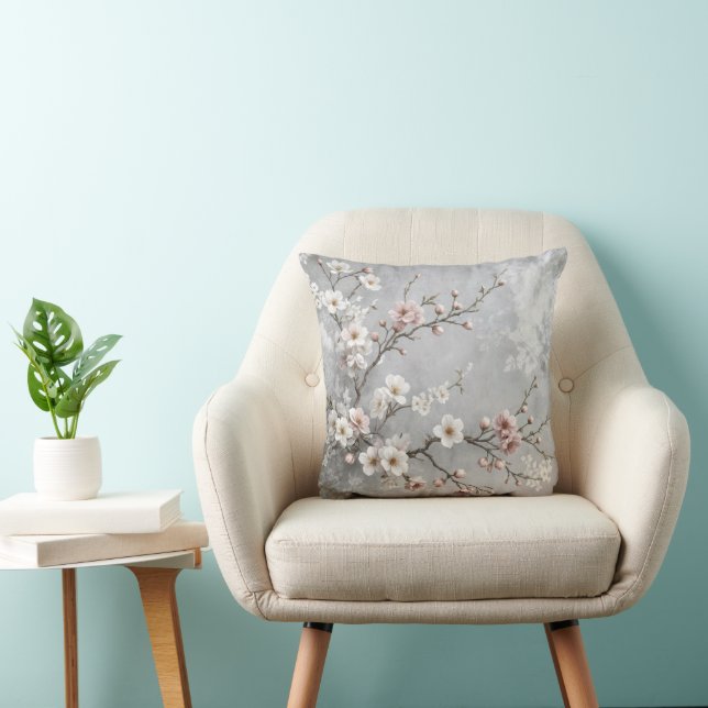 Cherry Blossom Branch Abstract Throw Pillow (Chair)