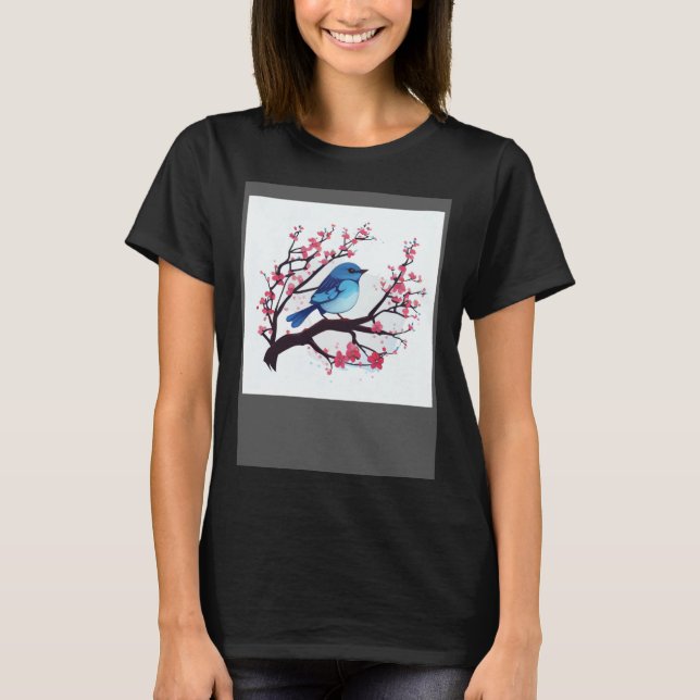 Cherry Blossom Branch and Eastern Blue Bird for sp T-Shirt (Front)