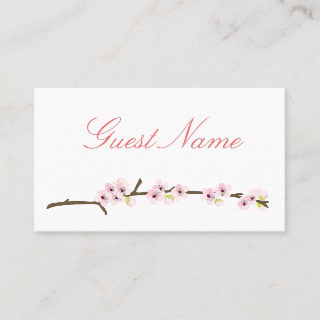Cherry Blossom Branch Place Card (White) (Front)