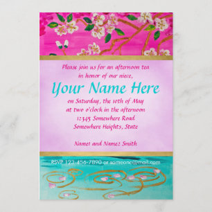 Cherry Blossom Branch Sakura Water Ripple Painting Invitation