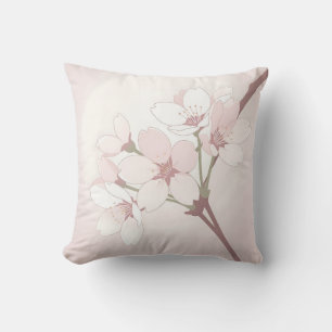 Cherry Blossom Branch Soft Minimalist Japanese Throw Pillow