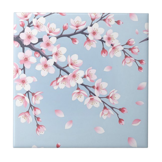 Cherry Blossom Branches Serene Pattern Tile (Front)