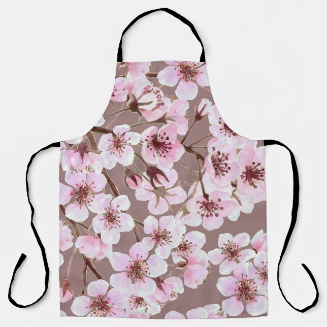Cherry Blossom Branches Watercolor Pattern Apron (Front)