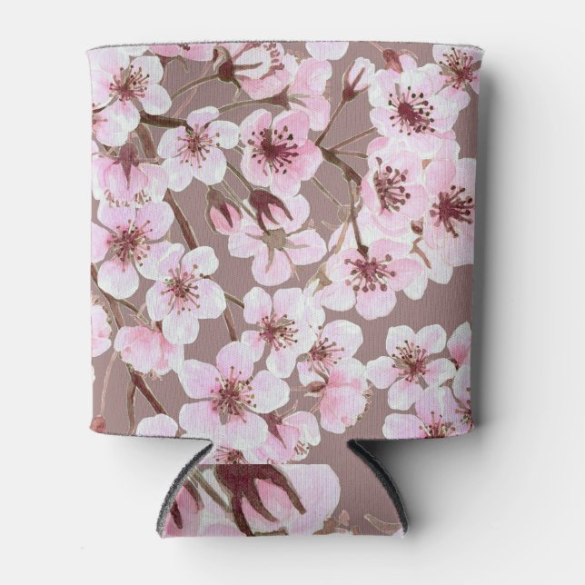 Cherry Blossom Branches Watercolor Pattern Can Cooler (Front)