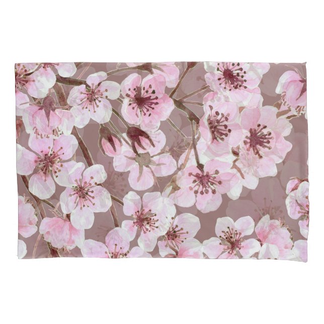 Cherry Blossom Branches Watercolor Pattern Pillowcase (Front)