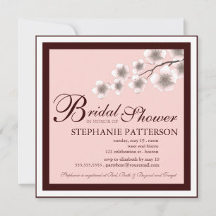 Cherry Blossom Bridal Shower Invitation PInk Brown