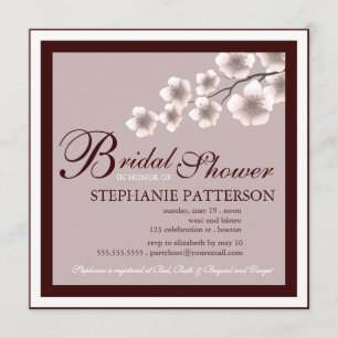 Cherry Blossom Bridal Shower Invitation Plum Brown