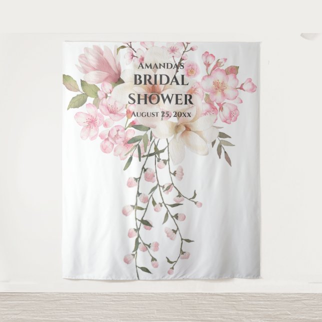 Cherry Blossom Bridal Shower Photo Booth Backdrop Tapestry (Front)