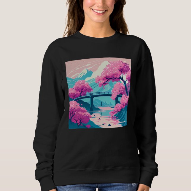 Cherry Blossom Bridge Scenic River Sweatshirt (Front)