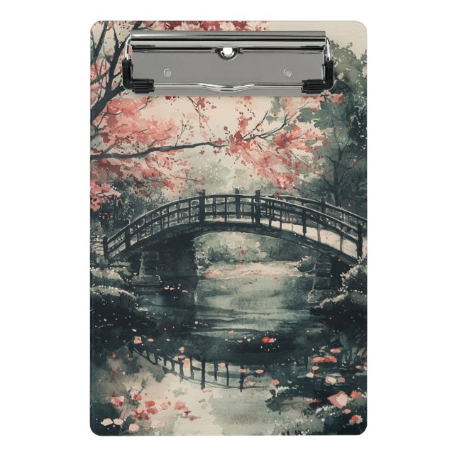 Cherry Blossom Bridge Sumi-E Landscape (1) Mini Clipboard (Front)