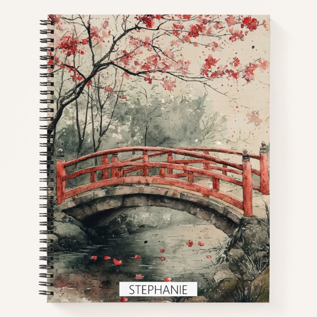 Cherry Blossom Bridge Sumi-E Landscape (2) Notebook (Front)