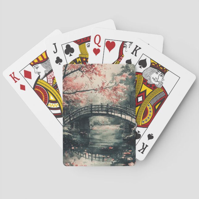 Cherry Blossom Bridge Sumi-E Landscape Playing Cards (Back)