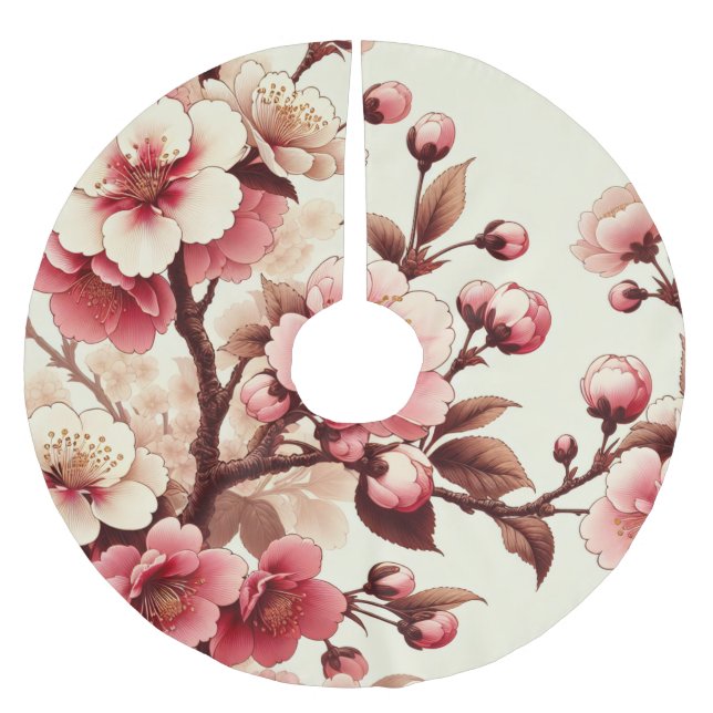 Cherry Blossom Brushed Polyester Tree Skirt (Front)