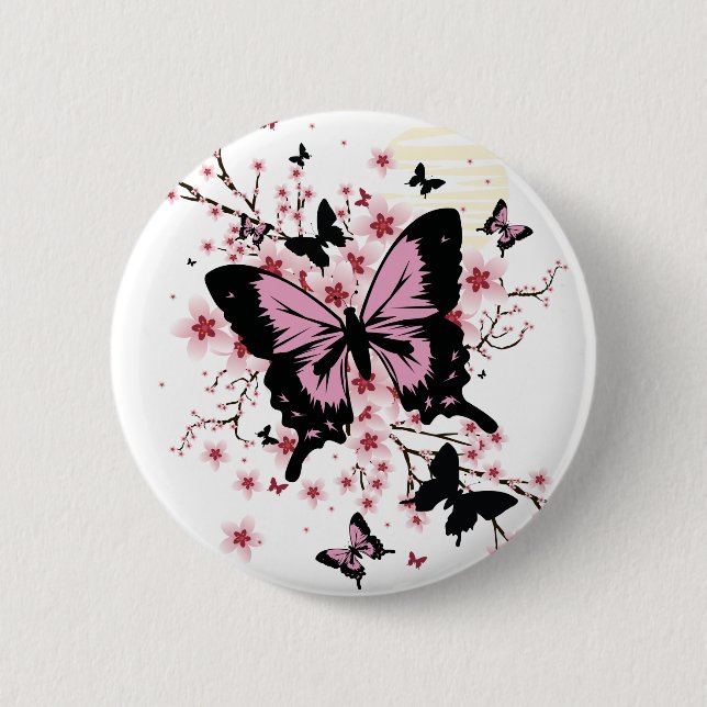 Cherry Blossom Butterflies 2 Inch Round Button (Front)