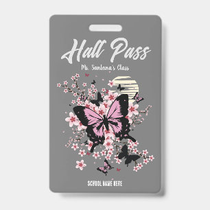 Cherry Blossom Butterflies Hall Pass Badge