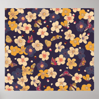 Cherry Blossom Butterfly Asian Print